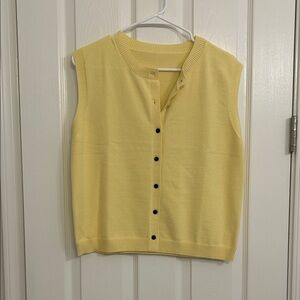 Spring Sweater vest, Yellow Sleeveless Cardigan with Black Buttons
